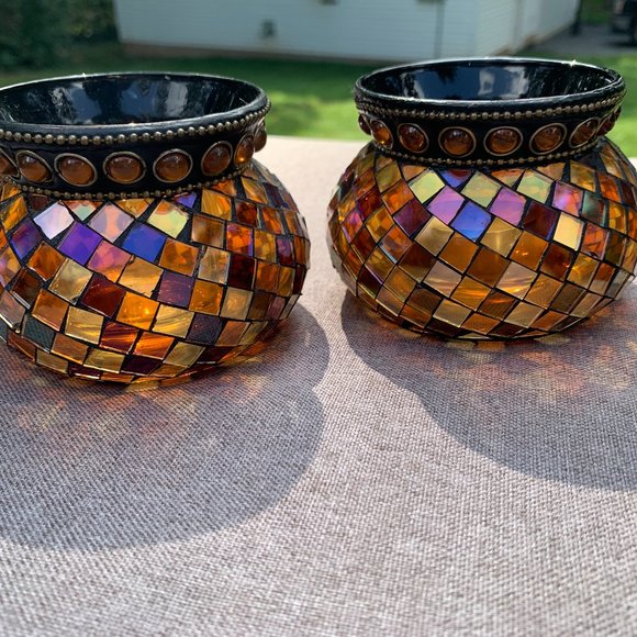 2 PartyLite Candle Votives Gold Global Fusion Mosaic